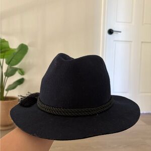Classic Black Wool Fedora Hat with Braided Trim